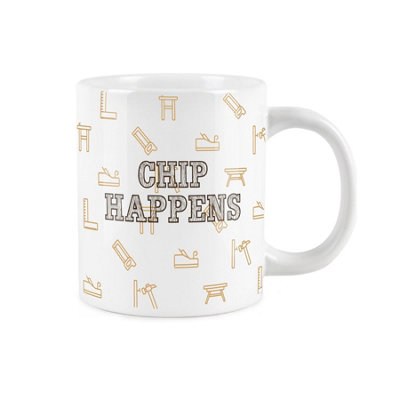 Purely Home Extra Large Big Carpenter Mug 'chip Happens'Fun Jumbo White Coffee/tea Present from B&Q