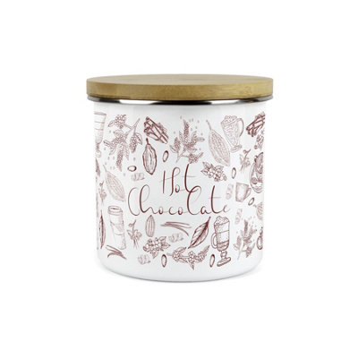 Purely Home Rustic Vintage Style Hot Chocolate CanisterWhite Metal Enamel Kitchen Food Storage Container from B&Q