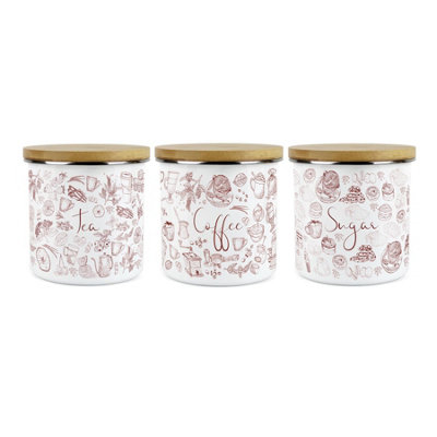 Purely Home Rustic Vintage Style Tea Coffee Sugar Canister SetWhite Metal Enamel Kitchen Food Storage Containers from B&Q
