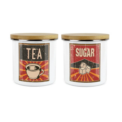 Purely HomeRetroTea & Sugar Canister SetKitchen Storage Jars (Large) from B&Q