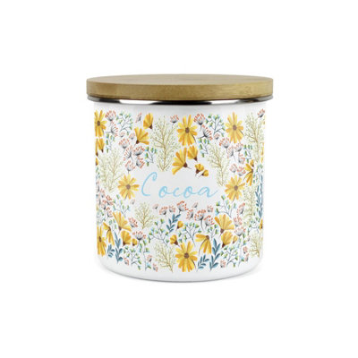 Purely Home Floral Daisies Cocoa CanisterWhite Metal Enamel Kitchen Food Storage Container from B&Q