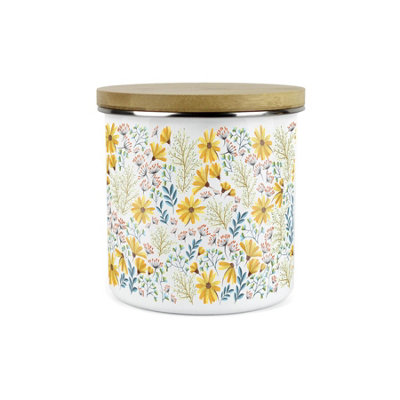 Purely Home Floral Daisies CanisterWhite Metal Enamel Kitchen Food Storage Container from B&Q