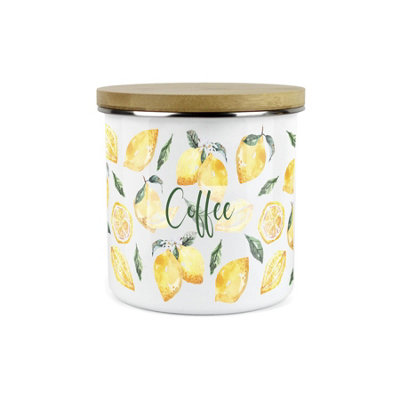 Purely Home Painted Lemons Coffee CanisterWhite Metal Enamel Kitchen Food Storage Container from B&Q