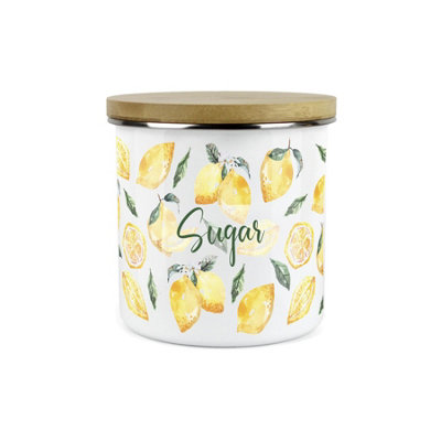 Purely Home Painted Lemons Sugar CanisterWhite Metal Enamel Kitchen Food Storage Container from B&Q