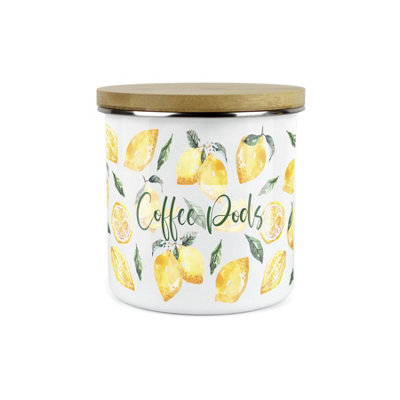 Purely Home Painted Lemons Coffee Pods CanisterWhite Metal Enamel Kitchen Food Storage Container from B&Q