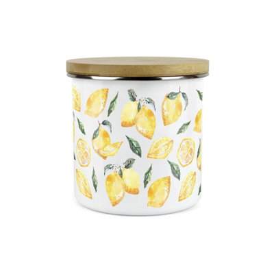 Purely Home Painted Lemons CanisterWhite Metal Enamel Kitchen Food Storage Container from B&Q