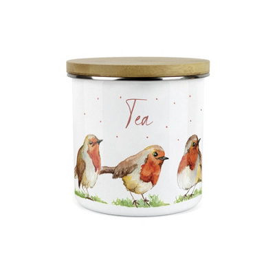 Purely Home English Robins Tea CanisterWhite Metal Enamel Kitchen Food Storage Container from B&Q