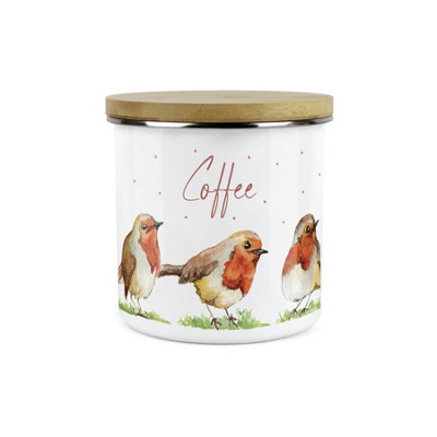 Purely Home English Robins Coffee CanisterWhite Metal Enamel Kitchen Food Storage Container from B&Q