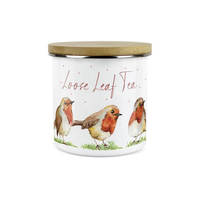 Purely Home English Robins Loose-Leaf Tea CanisterWhite Metal Enamel Kitchen Food Storage Container from B&Q