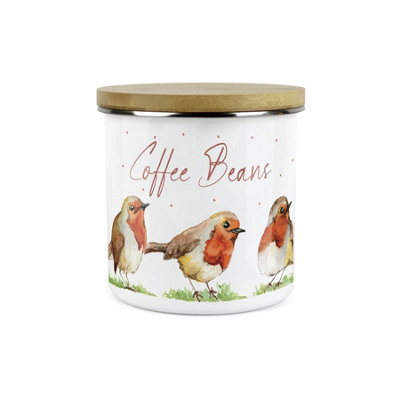 Purely Home English Robins Coffee Beans CanisterWhite Metal Enamel Kitchen Food Storage Container from B&Q