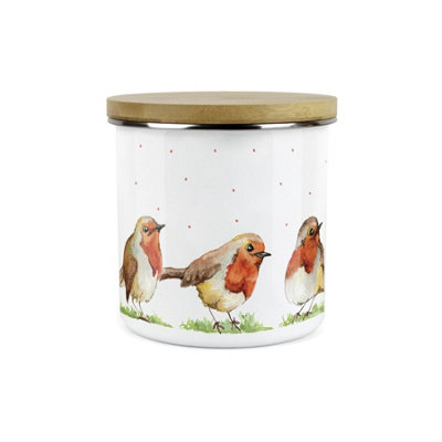 Purely Home English Robins CanisterWhite Metal Enamel Kitchen Food Storage Container from B&Q