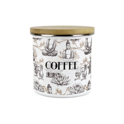 Purely Home Asian Scenes Coffee CanisterWhite Metal Enamel Kitchen Food Storage Container from B&Q