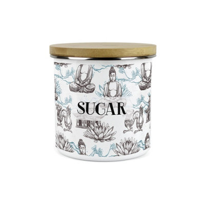 Purely Home Asian Scenes Sugar  CanisterWhite Metal Enamel Kitchen Food Storage Container from B&Q