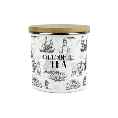 Purely Home Asian Scenes Chamomile Tea CanisterWhite Metal Enamel Kitchen Food Storage Container from B&Q