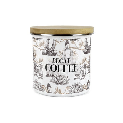Purely Home Asian Scenes Decaf Coffee CanisterWhite Metal Enamel Kitchen Food Storage Container from B&Q
