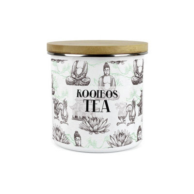 Purely Home Asian Scenes Rooibos Tea CanisterWhite Metal Enamel Kitchen Food Storage Container from B&Q