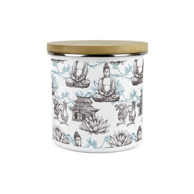 Purely Home Asian Scenes Blue Storage CanisterWhite Metal Enamel Kitchen Food Storage Container from B&Q
