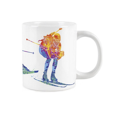 Purely Home Extra Large Big Skiing Mug Themed Abstract Paint EffectJumbo White Coffee/tea Gift For Sports Lovers from B&Q