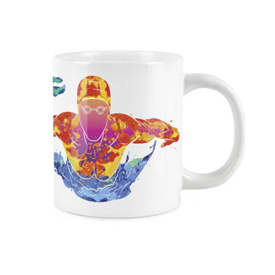 Purely Home Extra Large Big Swimming Mug Themed Abstract Paint EffectJumbo White Coffee/tea Gift For Sports Lovers from B&Q