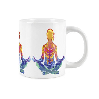 Purely Home White Big Yoga Mug Themed Abstract Paint Effect - Jumbo Coffee/Tea Gift For Sports Lovers Extra Large