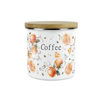 Purely Home Painted Tangerines Coffee CanisterWhite Metal Enamel Kitchen Food Storage Container from B&Q