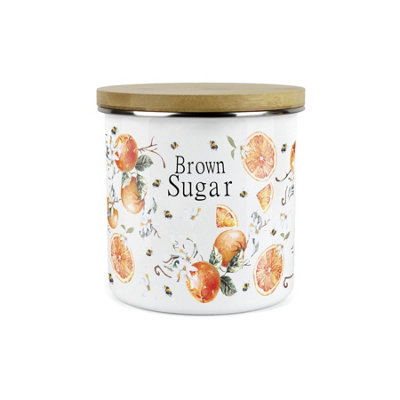 Purely Home Painted Tangerines Brown Sugar CanisterWhite Metal Enamel Kitchen Food Storage Container from B&Q