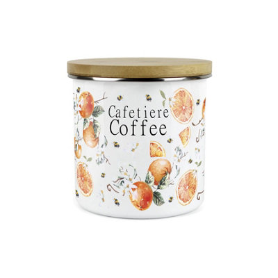 Purely Home Painted Tangerines Cafetiere Coffee CanisterWhite Metal Enamel Kitchen Food Storage Container from B&Q