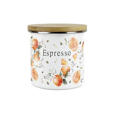 Purely Home Painted Tangerines Espresso CanisterWhite Metal Enamel Kitchen Food Storage Container from B&Q