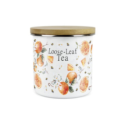 Purely Home Painted Tangerines Loose Leaf Tea CanisterWhite Metal Enamel Kitchen Food Storage Container from B&Q