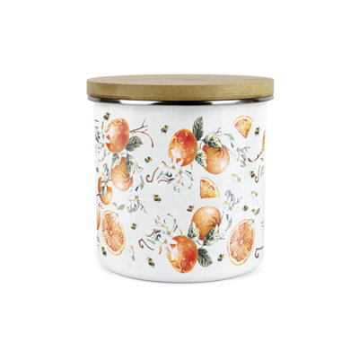 Purely Home Painted Tangerines CanisterWhite Metal Enamel Kitchen Food Storage Container from B&Q