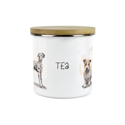 Purely Home Dog Themed Tea CanisterDalmation Frenchie Terrier SpanielWhite Metal Enamel Kitchen Food Storage Container from B&Q