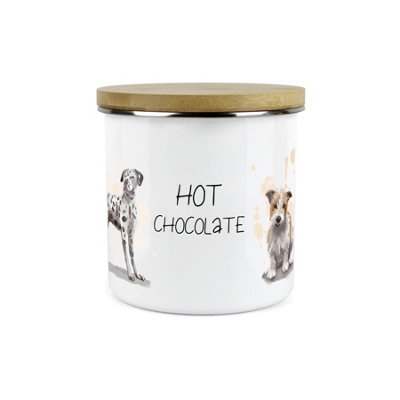 Purely Home Dog Themed Hot Chocolate CanisterDalmation Frenchie Terrier SpanielWhite Enamel Kitchen Food Storage Container from B&Q