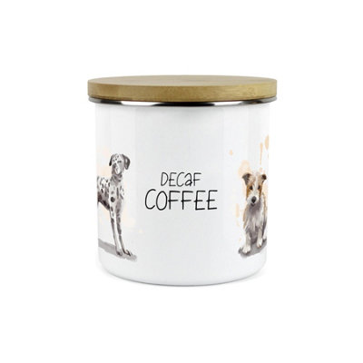 Purely Home Dog Themed Decaf Coffee CanisterDalmation Frenchie Terrier SpanielWhite Enamel Kitchen Food Storage Container from B&Q