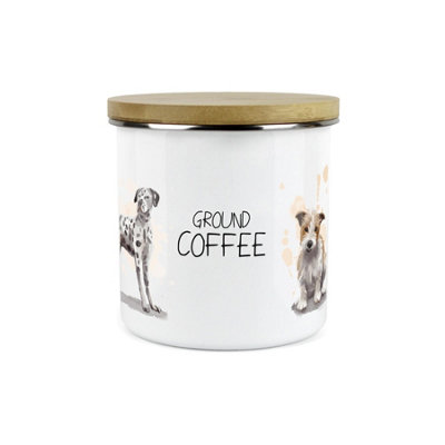 Purely Home Dog Themed Ground Coffee CanisterDalmation Frenchie Terrier SpanielWhite Enamel Kitchen Food Storage Container from B&Q