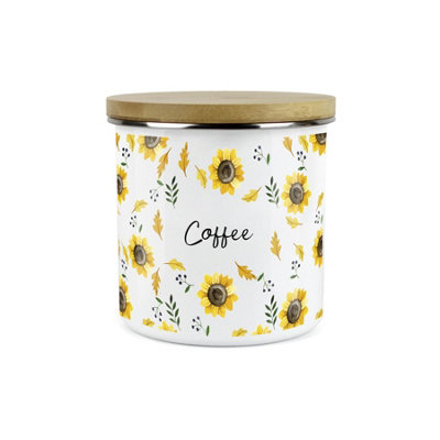 Purely Home Yellow Sunflowers Coffee Storage CanisterWhite Metal Enamel Kitchen Food Storage Container from B&Q