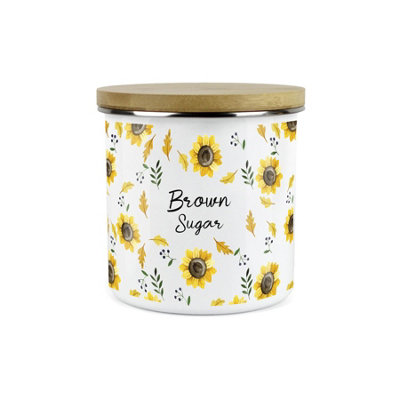 Purely Home Yellow Sunflowers Brown Sugar Storage CanisterWhite Metal Enamel Kitchen Food Storage Container from B&Q