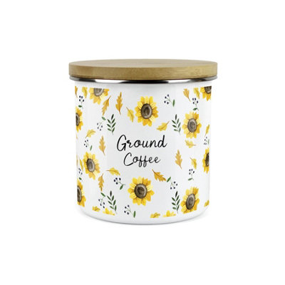 Purely Home Yellow Sunflowers Ground Coffee Storage CanisterWhite Metal Enamel Kitchen Food Storage Container from B&Q
