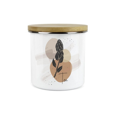 Purely Home Proteas South African Floral Tea CanisterWhite Metal Enamel Kitchen Food Storage Container from B&Q