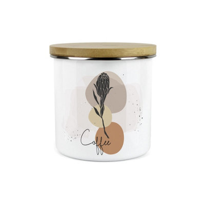Purely Home Proteas South African Floral Coffee CanisterWhite Metal Enamel Kitchen Food Storage Container from B&Q