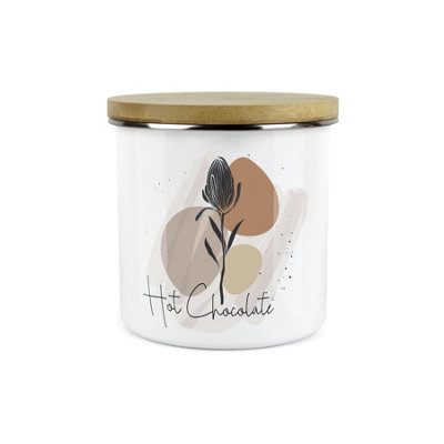 Purely Home Proteas South African Floral Hot Chocolate CanisterWhite Metal Enamel Kitchen Food Storage Container from B&Q