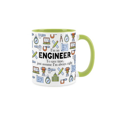 Purely Home Engineer Mug Fun Trades GiftWhite And Light Green Coffee/tea Present Mug Gift from B&Q