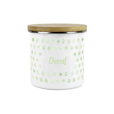 Purely Home Green Polka Dots Spots Decaf CanisterWhite Metal Enamel Kitchen Food Storage Container from B&Q