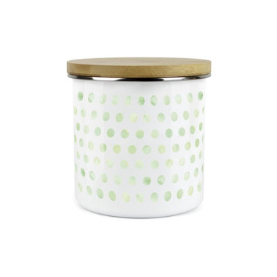 Purely Home Green/White Polka Dots Spots Canister - Metal Enamel Kitchen Food Storage Container