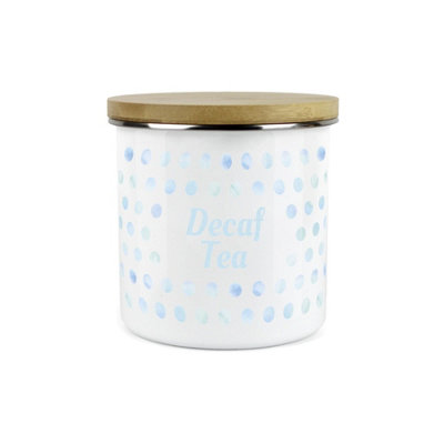 Purely Home Aqua Polka Dots Spots Decaf Tea CanisterWhite Metal Enamel Kitchen Food Storage Container from B&Q