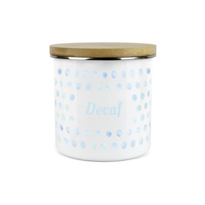 Purely Home Aqua Polka Dots Spots Decaf CanisterWhite Metal Enamel Kitchen Food Storage Container from B&Q