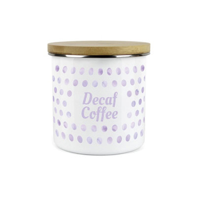 Purely Home Lilac Polka Dots Spots Decaf Coffee CanisterWhite Metal Enamel Kitchen Food Storage Container from B&Q