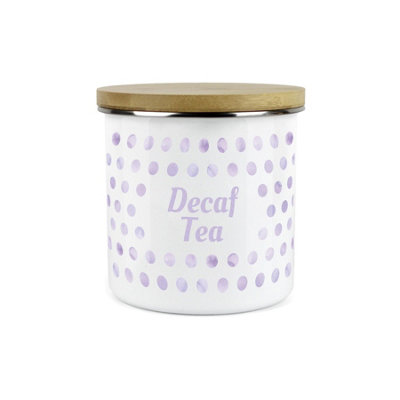 Purely Home Lilac Polka Dots Spots Decaf Tea CanisterWhite Metal Enamel Kitchen Food Storage Container from B&Q