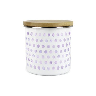 Purely Home Lilac/White Polka Dots Spots Canister - Metal Enamel Kitchen Food Storage Container