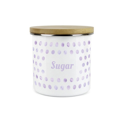Purely Home Lilac/White Polka Dots Spots Sugar Canister - Metal Enamel Kitchen Food Storage Container