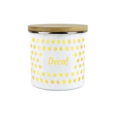 Purely Home Yellow Polka Dots Spots Decaf CanisterWhite Metal Enamel Kitchen Food Storage Container from B&Q